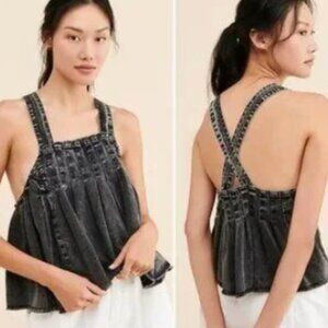 Free People Cropped Top Women’s Marina Denim Black Washed Adjustable Strap M